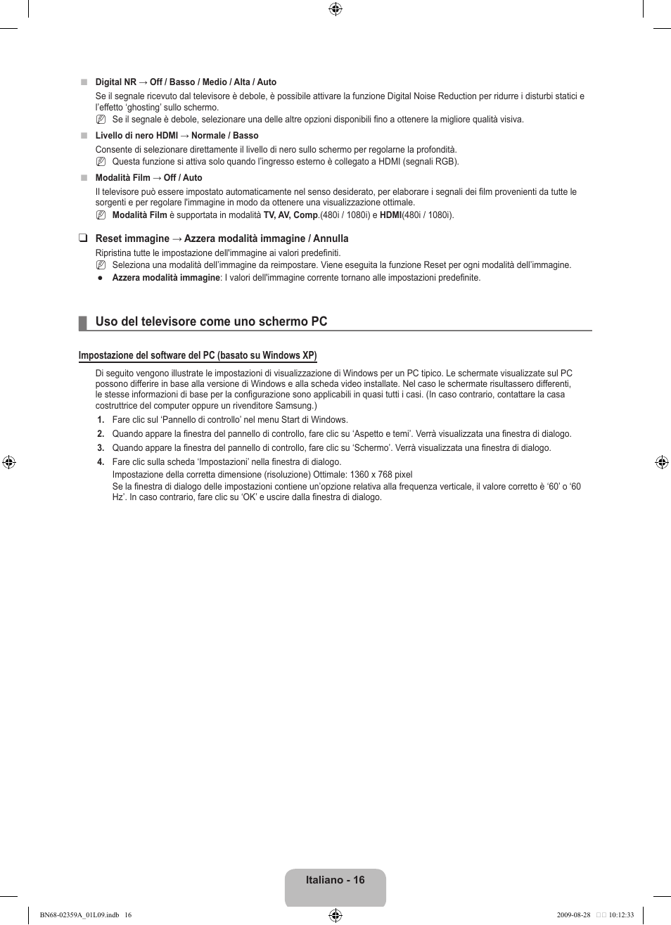 Uso del televisore come uno schermo pc | Samsung LE19B450C4W User Manual | Page 154 / 318