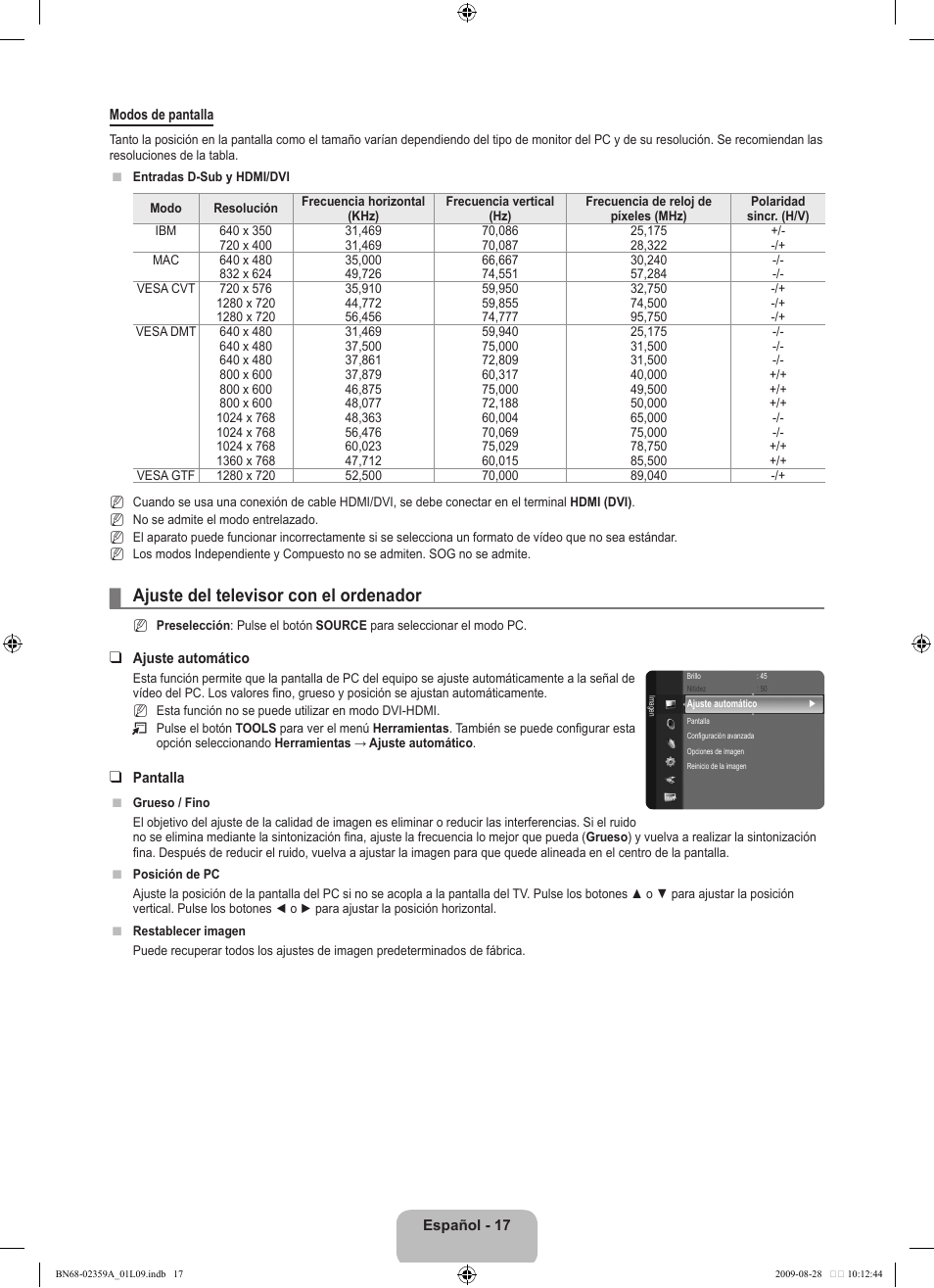 Ajuste del televisor con el ordenador | Samsung LE19B450C4W User Manual | Page 191 / 318