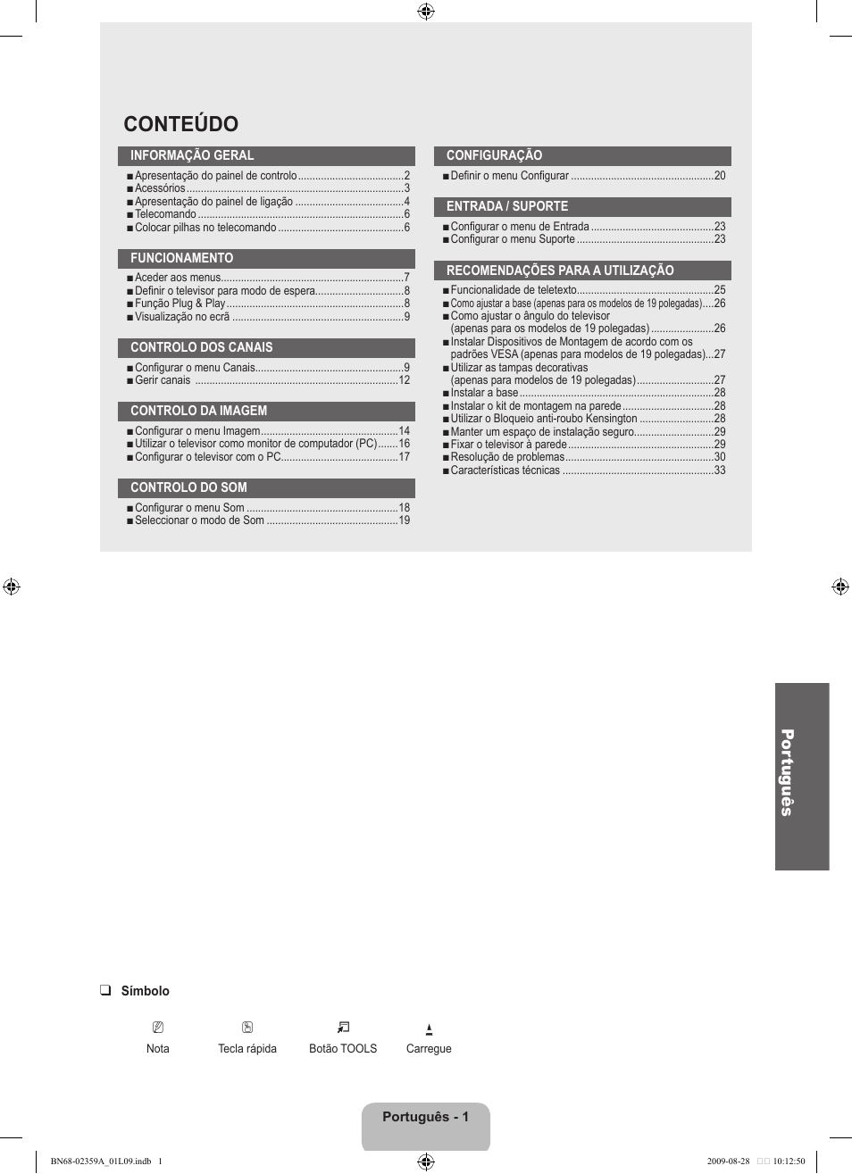 Conteúdo, Por tuguês | Samsung LE19B450C4W User Manual | Page 209 / 318
