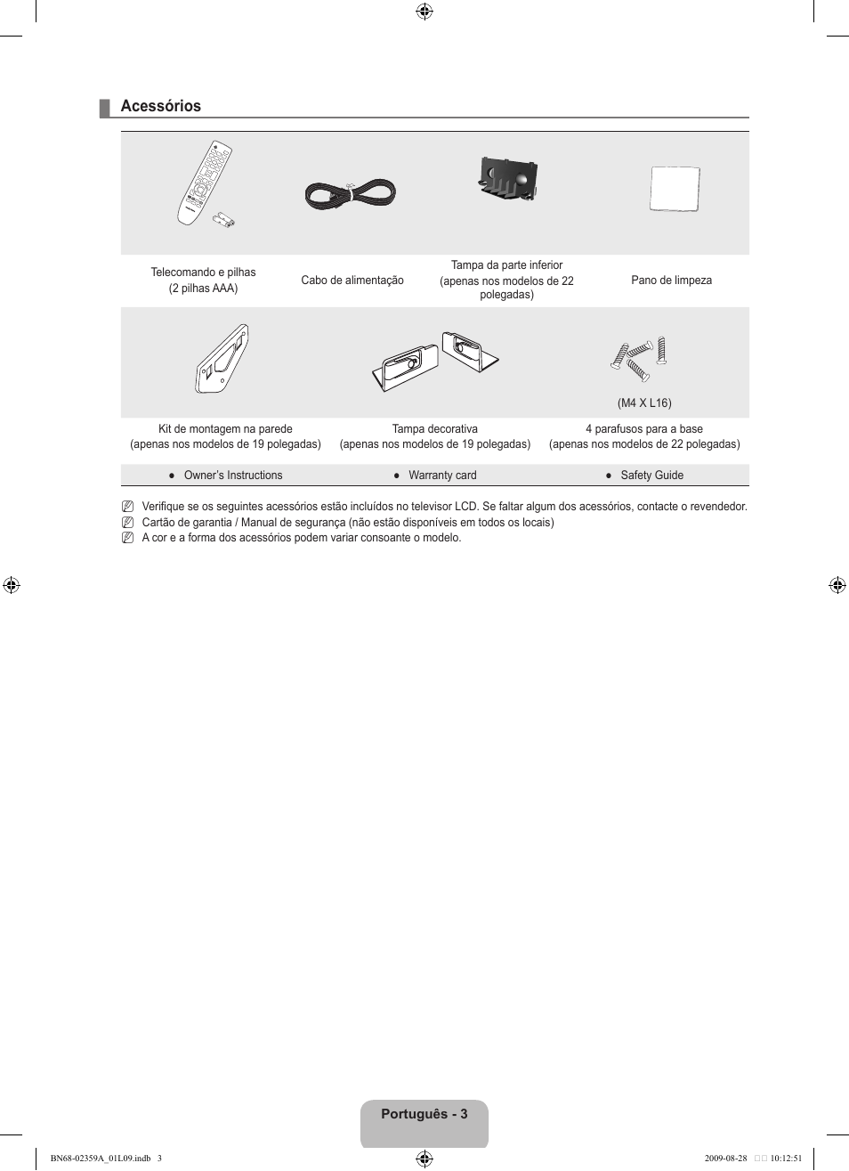 Acessórios | Samsung LE19B450C4W User Manual | Page 211 / 318