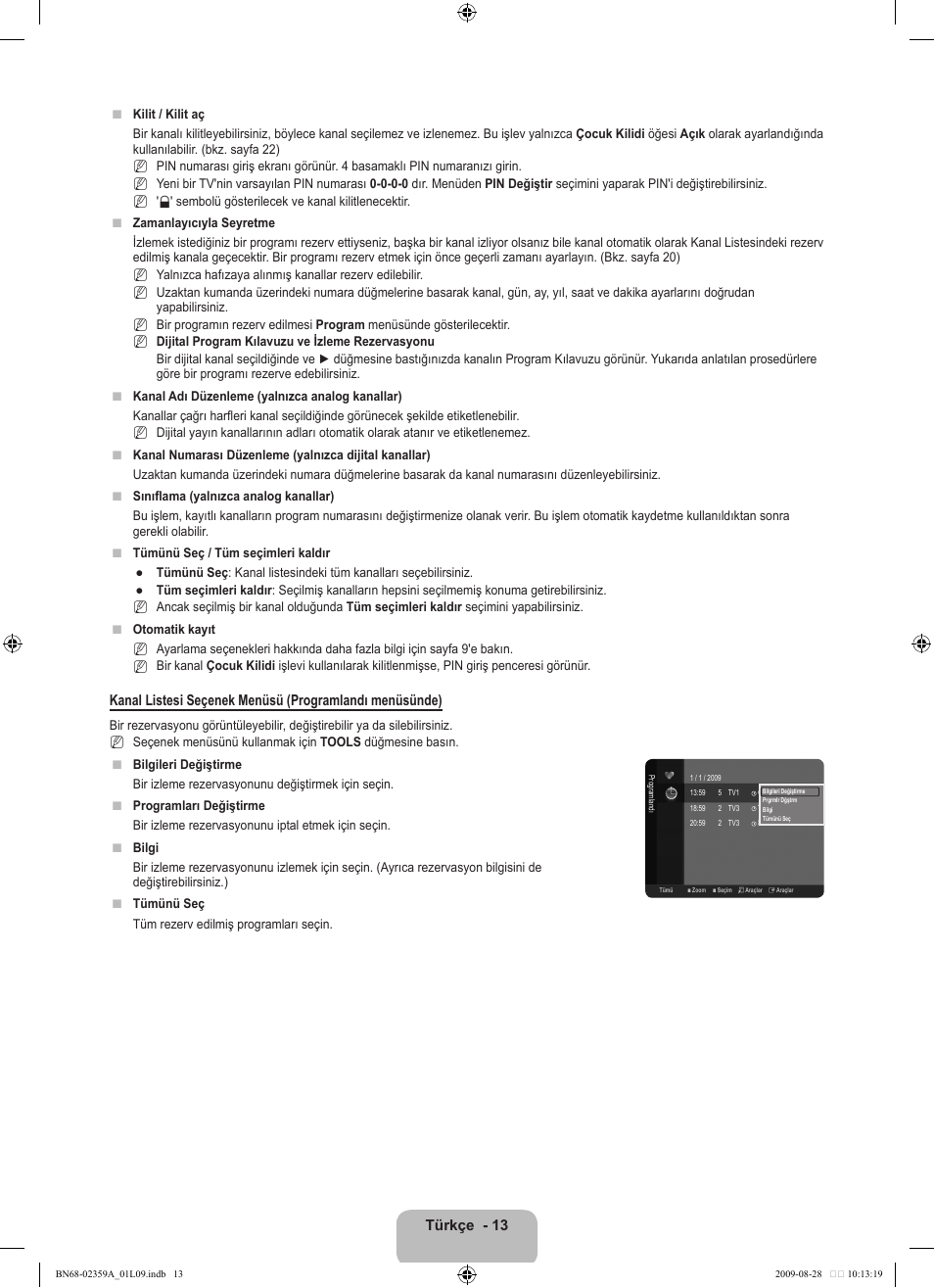 Türkçe - 13 | Samsung LE19B450C4W User Manual | Page 289 / 318