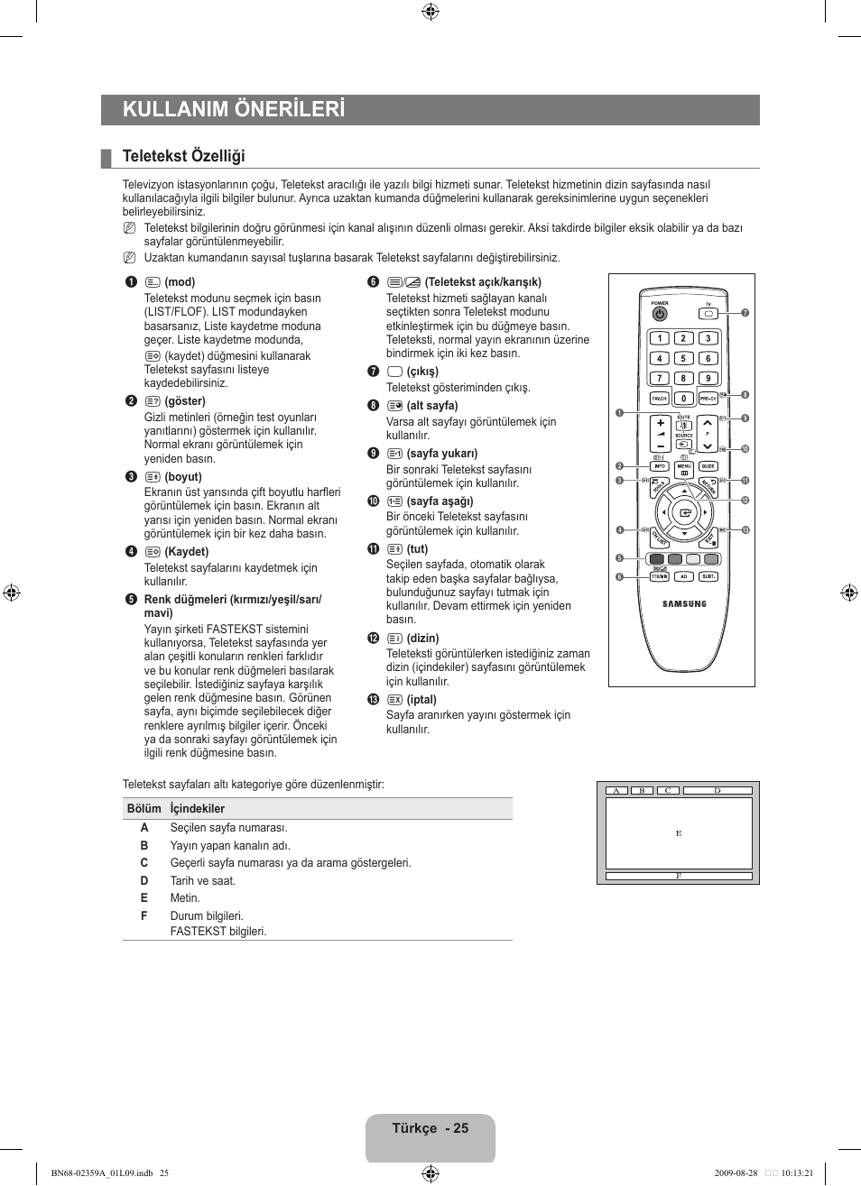 Kullanim önerileri, Teletekst özelliği | Samsung LE19B450C4W User Manual | Page 301 / 318