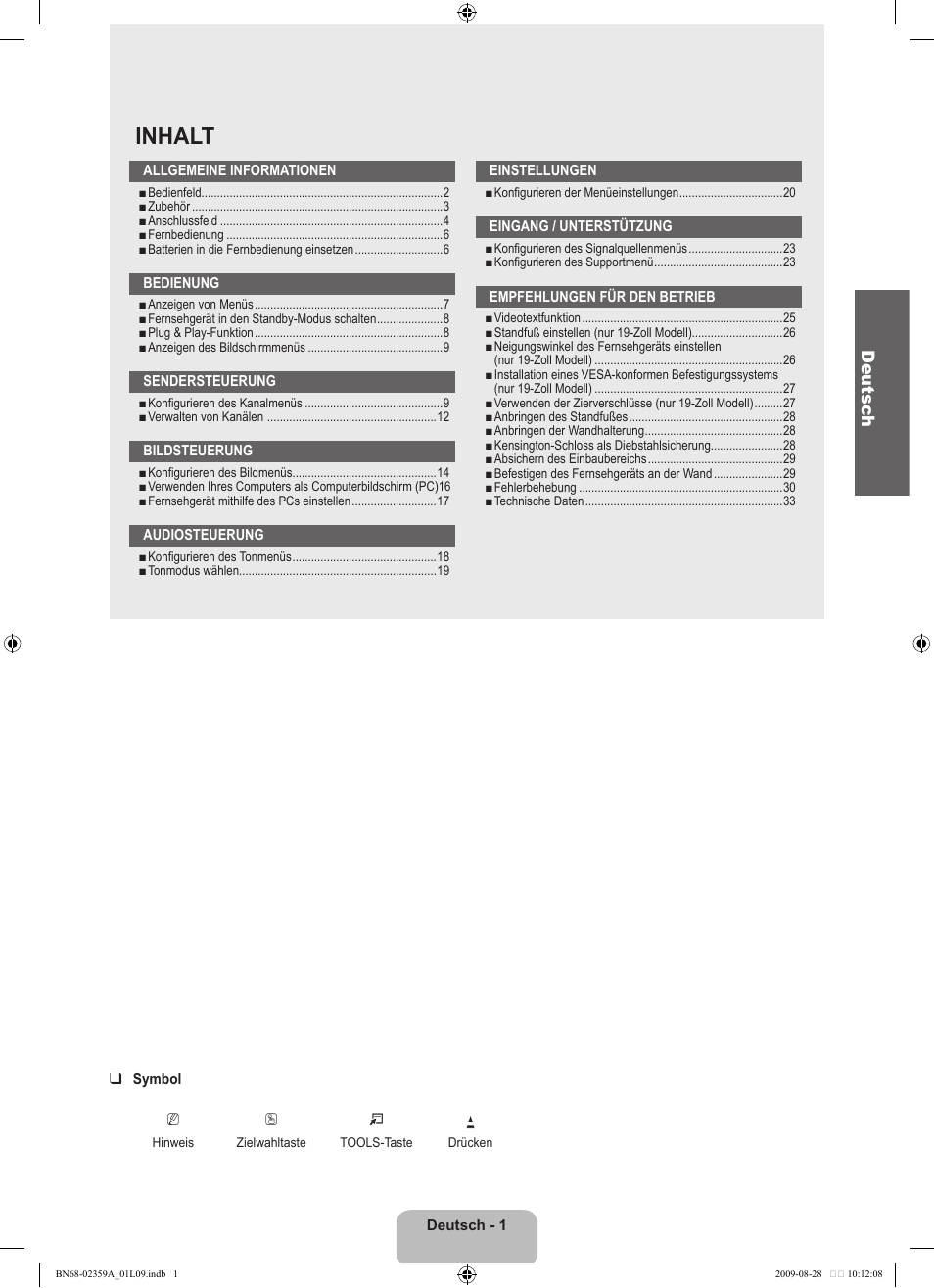 Inhalt, Deutsc h | Samsung LE19B450C4W User Manual | Page 71 / 318