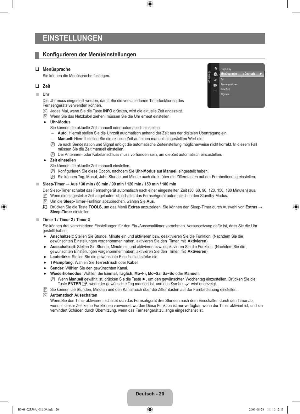 Einstellungen, Konfigurieren der menüeinstellungen | Samsung LE19B450C4W User Manual | Page 90 / 318