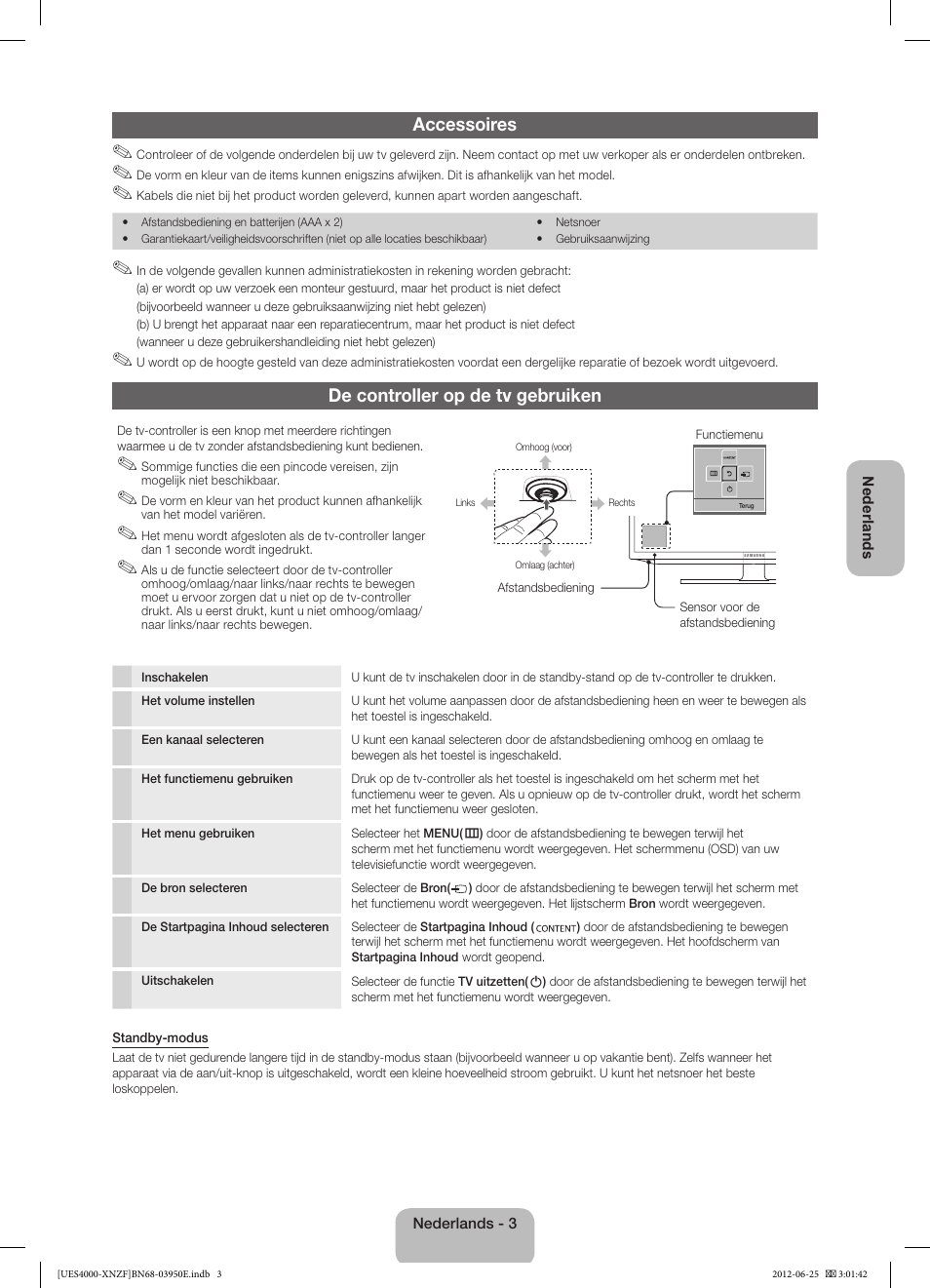 Accessoires, De controller op de tv gebruiken | Samsung UE19ES4000W User Manual | Page 39 / 49