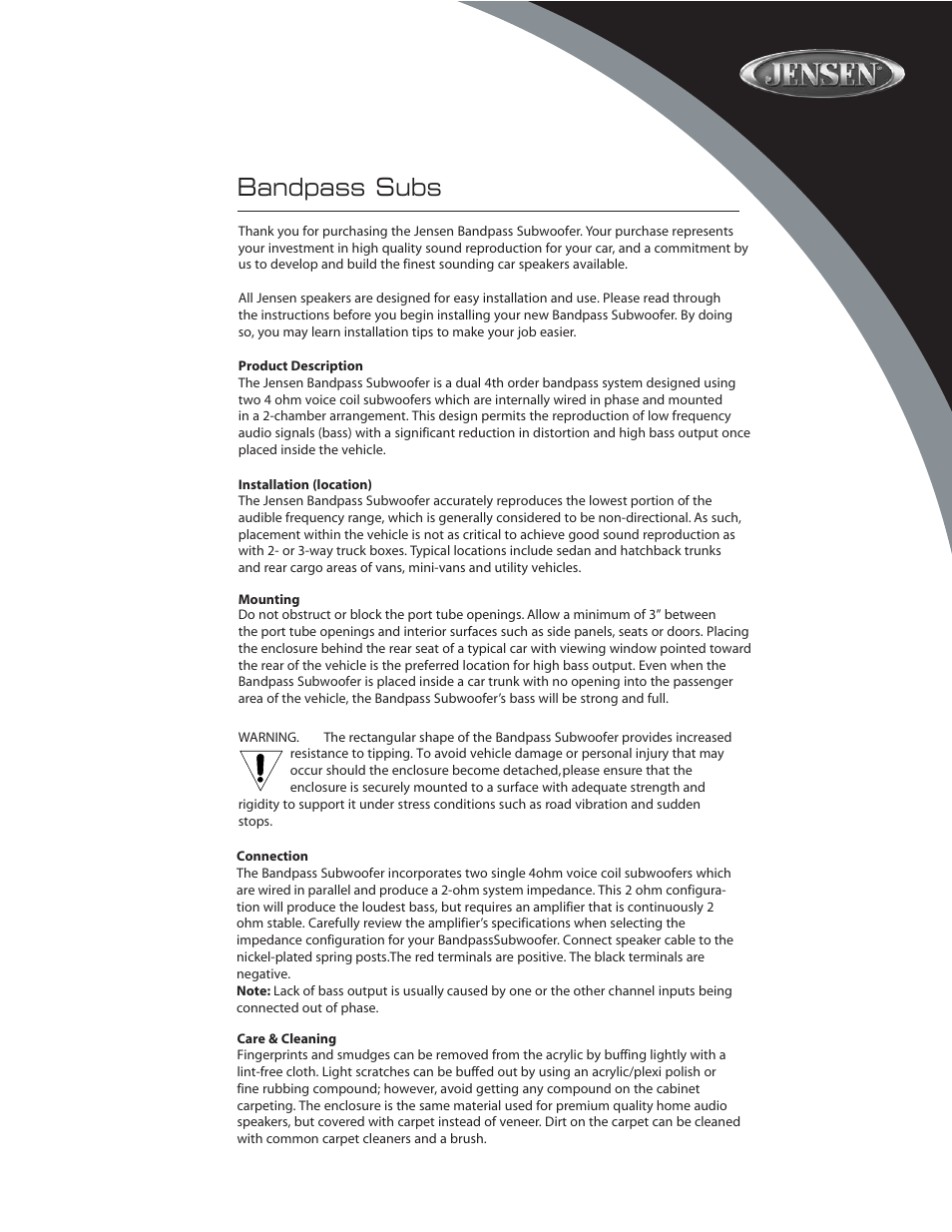 Bandpass subs | Audiovox BP210 User Manual | Page 2 / 8