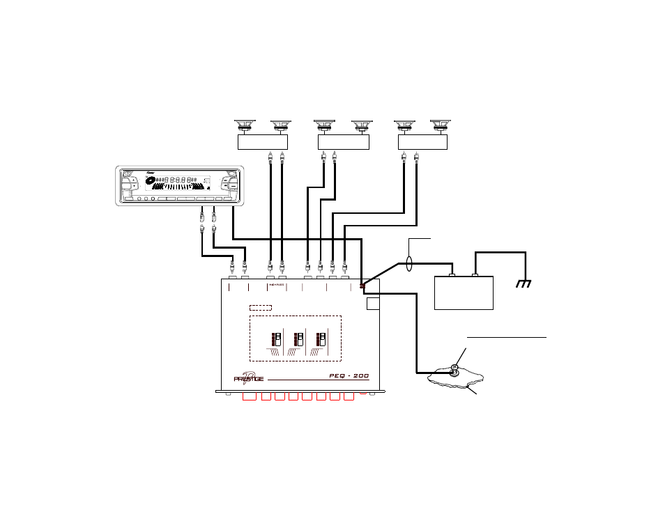 Typical wiring diagram, Control, Control audio audio | Rpt power level meter d.dn | Audiovox PEQ-200 User Manual | Page 6 / 12