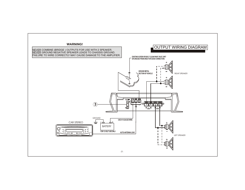 Output wiring diagram, Warning | Audiovox AXT-120 User Manual | Page 9 / 12
