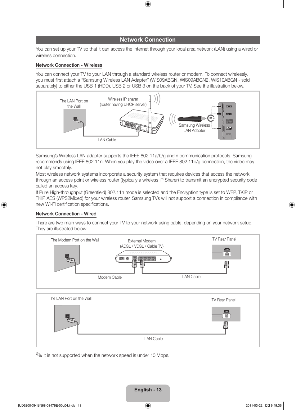 Network connection | Samsung UE37D6200TS User Manual | Page 13 / 86