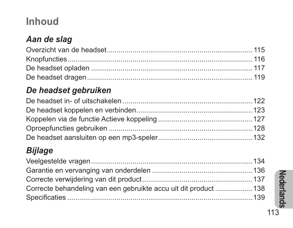 Nederlands, Inhoud | Samsung BHM3500 User Manual | Page 116 / 143