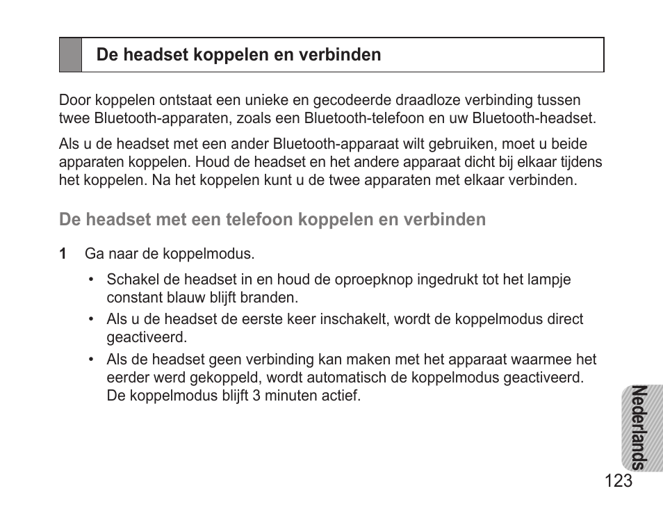 De headset koppelen en verbinden, Ne der lan ds | Samsung BHM3500 User Manual | Page 126 / 143