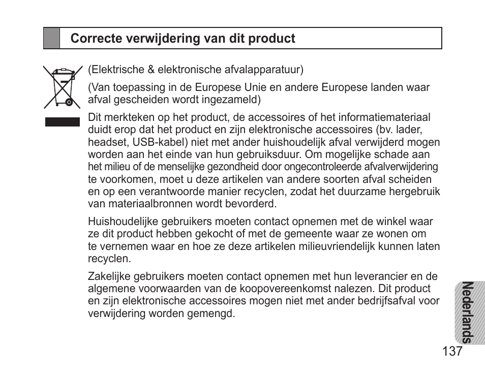 Correcte verwijdering van dit product, Ne der lan ds | Samsung BHM3500 User Manual | Page 140 / 143