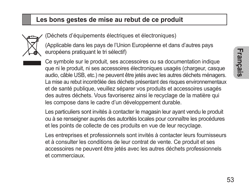 Les bons gestes de mise au rebut de ce produit, Français | Samsung BHM3500 User Manual | Page 56 / 143