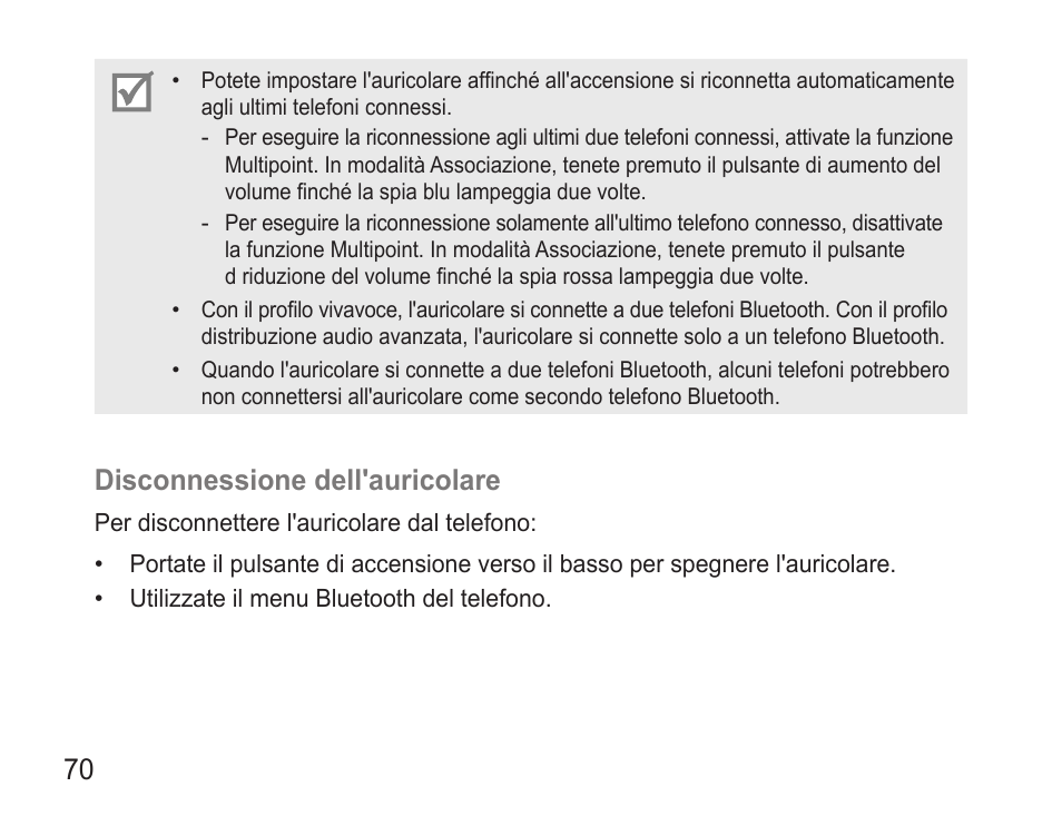 Disconnessione.dell'auricolare | Samsung BHM3500 User Manual | Page 73 / 143