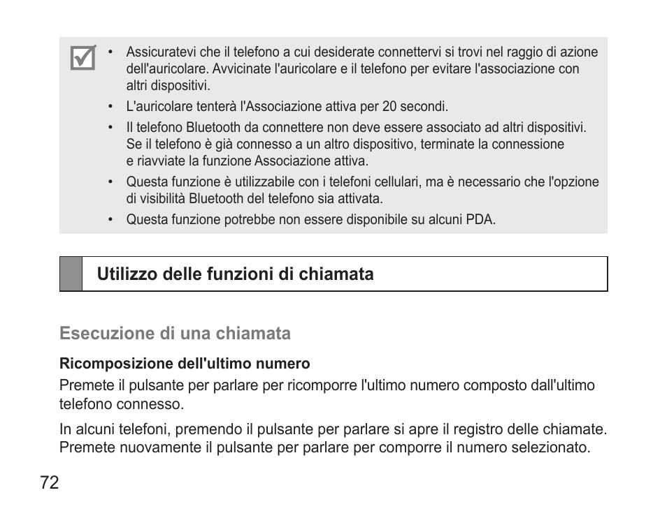 Utilizzo delle funzioni di chiamata | Samsung BHM3500 User Manual | Page 75 / 143