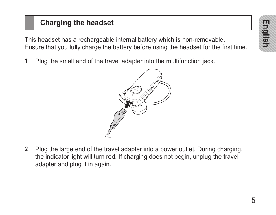 Charging the headset, English | Samsung BHM3500 User Manual | Page 8 / 143