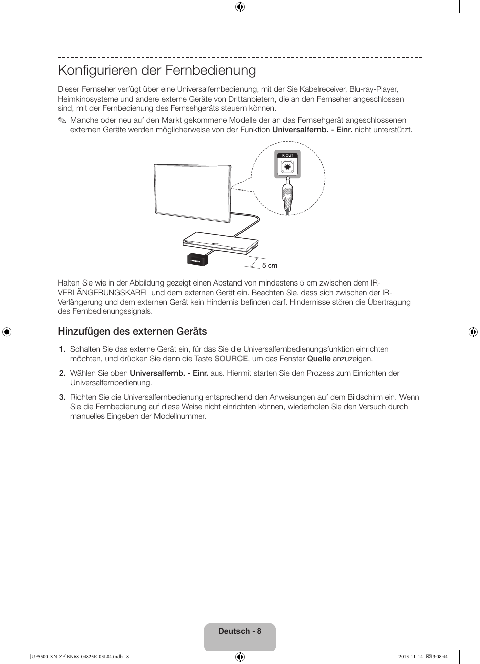 Konfigurieren der fernbedienung, Hinzufügen des externen geräts | Samsung UE32F5500AW User Manual | Page 48 / 81