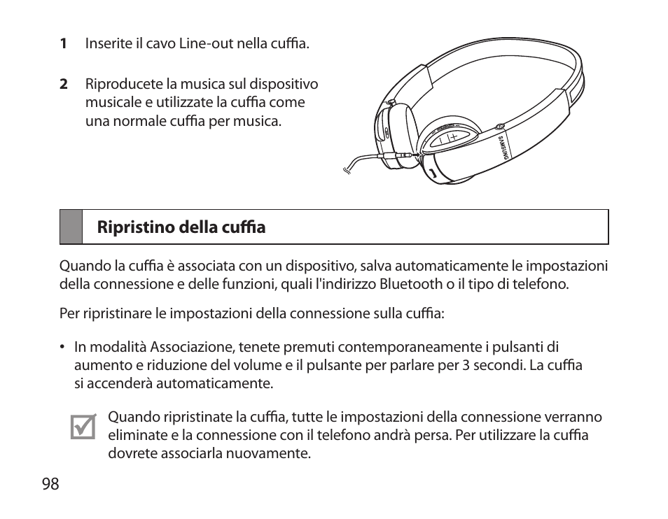 Ripristino della cuffia | Samsung BHS6000 User Manual | Page 100 / 184