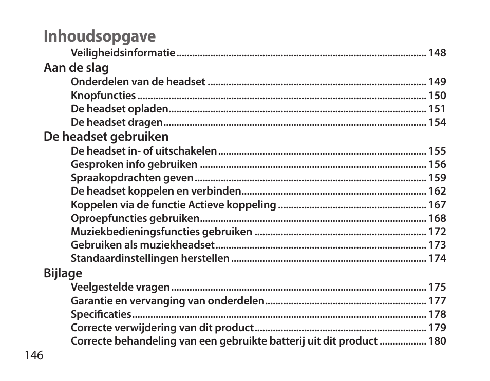 Nederlands, Inhoudsopgave | Samsung BHS6000 User Manual | Page 148 / 184