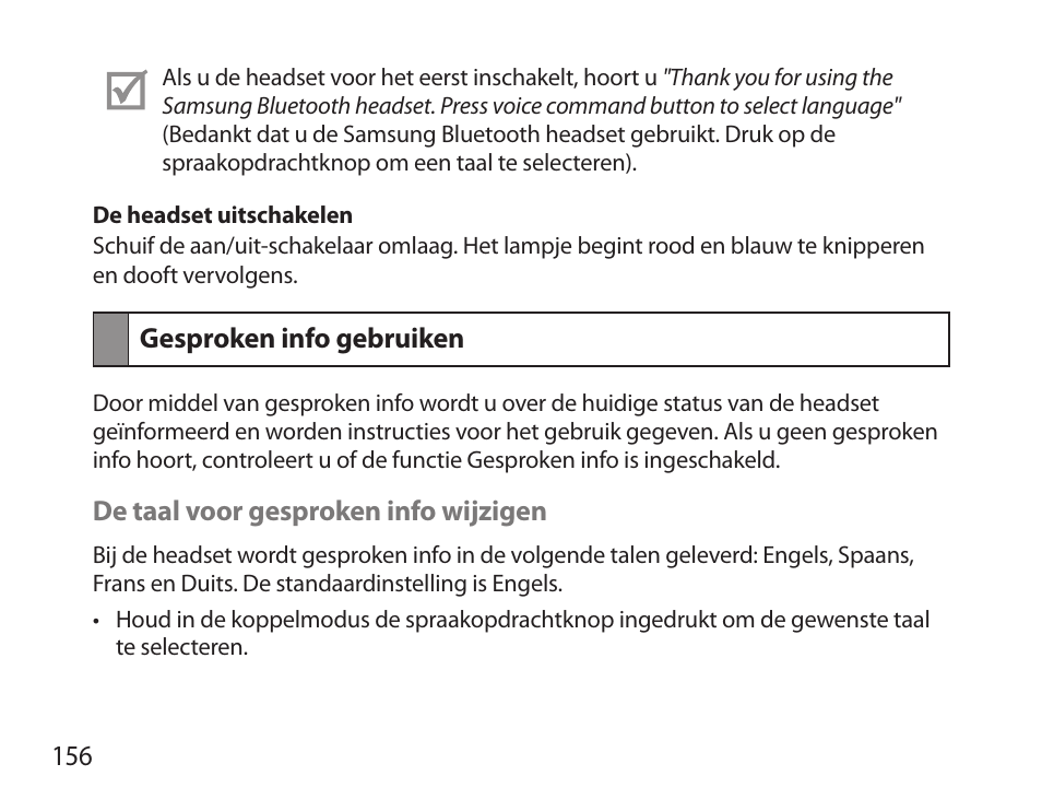 Gesproken info gebruiken | Samsung BHS6000 User Manual | Page 158 / 184