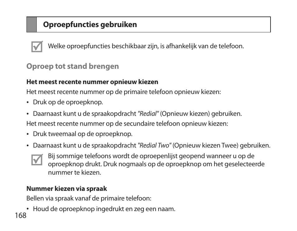 Oproepfuncties gebruiken | Samsung BHS6000 User Manual | Page 170 / 184