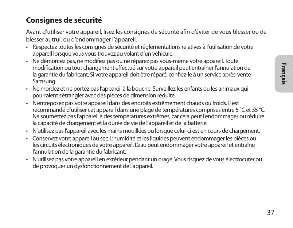 Consignes de sécurité | Samsung BHS6000 User Manual | Page 39 / 184