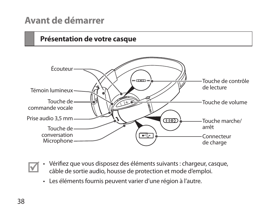 Avant de démarrer, Présentation de votre casque | Samsung BHS6000 User Manual | Page 40 / 184