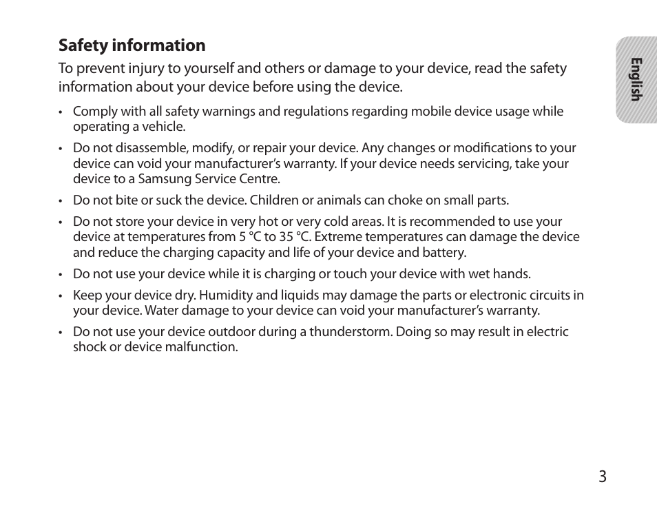 Safety information | Samsung BHS6000 User Manual | Page 5 / 184