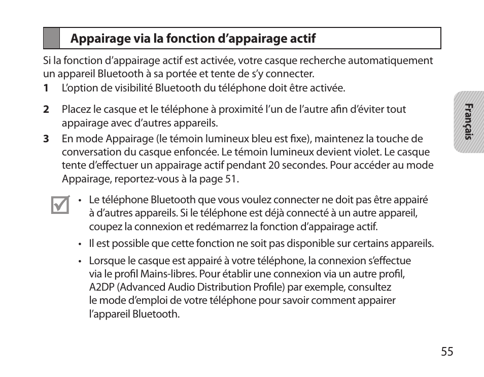 Appairage via la fonction d’appairage actif | Samsung BHS6000 User Manual | Page 57 / 184