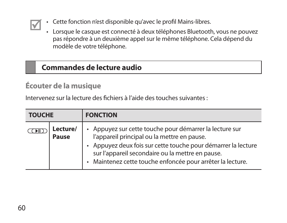 Commandes de lecture audio | Samsung BHS6000 User Manual | Page 62 / 184