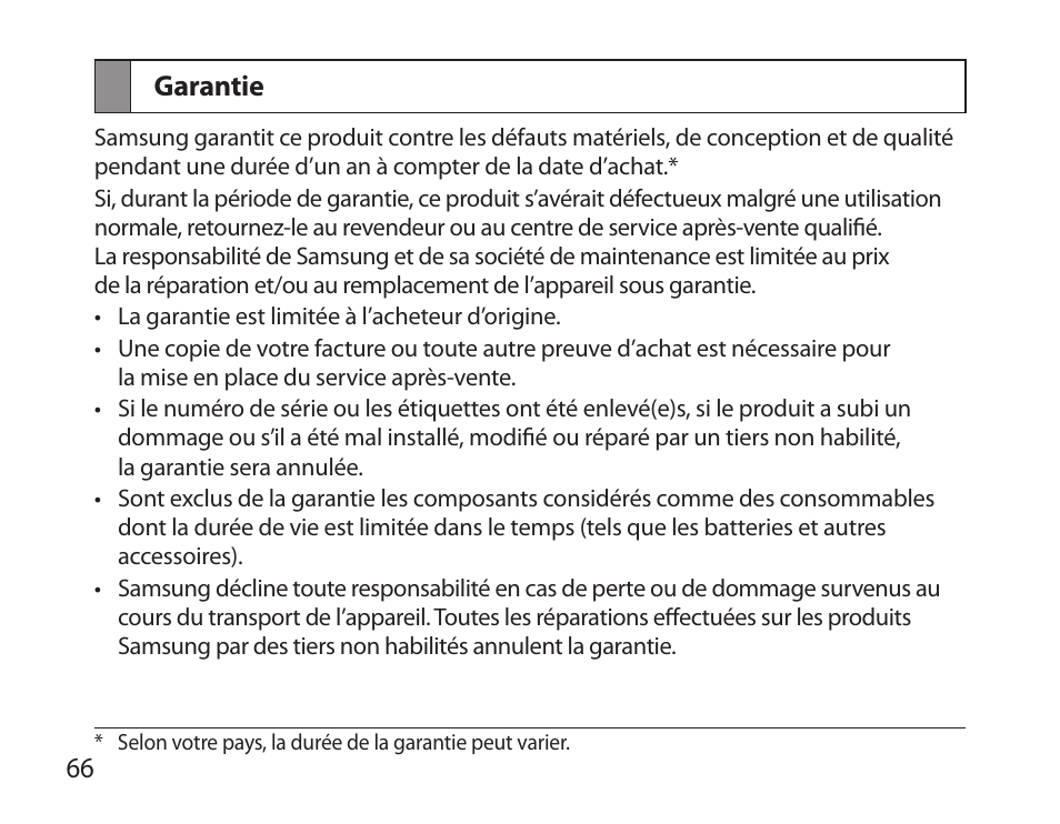 Garantie | Samsung BHS6000 User Manual | Page 68 / 184