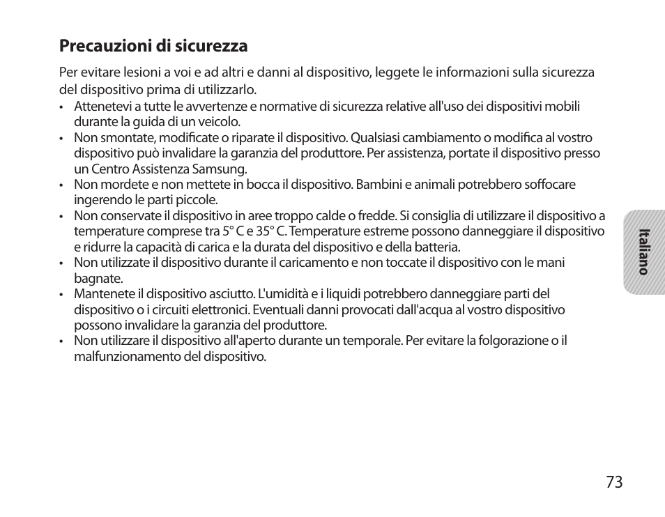 Precauzioni di sicurezza | Samsung BHS6000 User Manual | Page 75 / 184