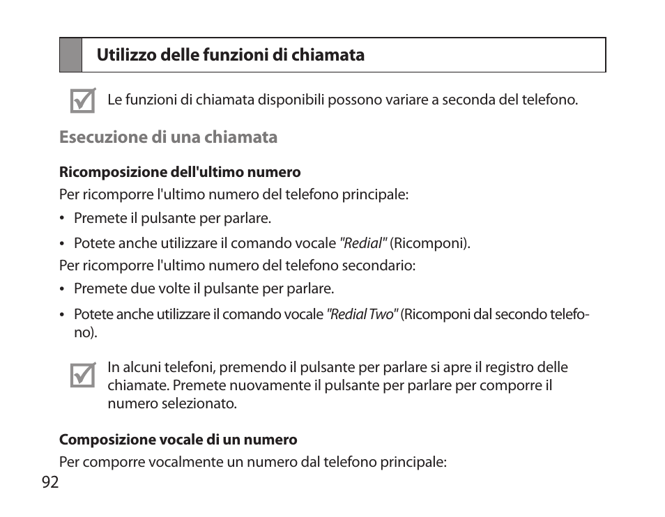 Utilizzo delle funzioni di chiamata | Samsung BHS6000 User Manual | Page 94 / 184