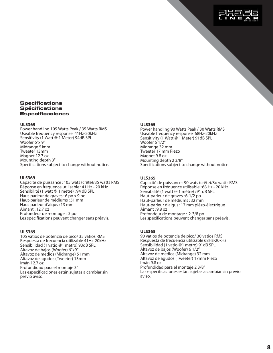 Audiovox ULS369 User Manual | Page 9 / 10