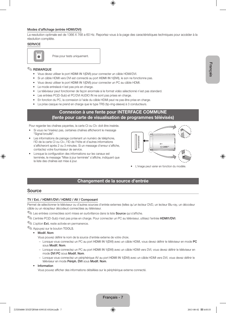Changement de la source d'entrée source | Samsung UE32EH4000W User Manual | Page 19 / 49