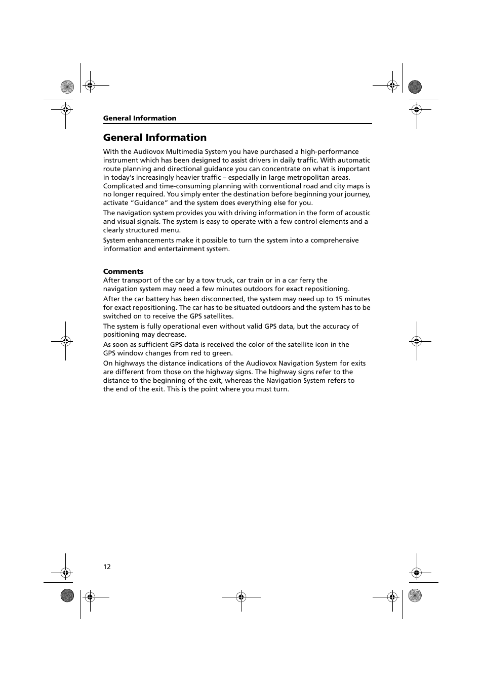General information | Audiovox NPC5000 User Manual | Page 12 / 105