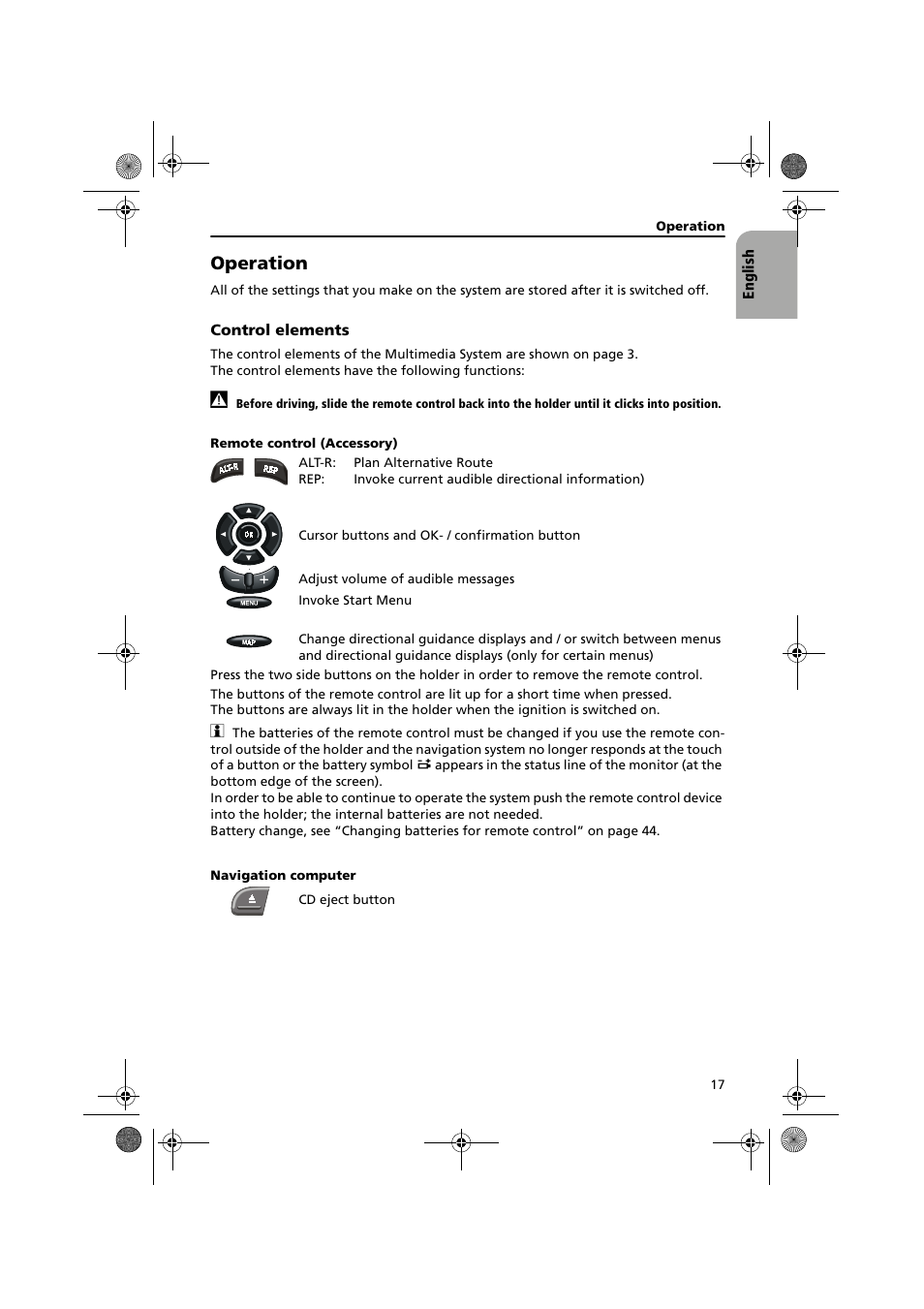 Operation | Audiovox NPC5000 User Manual | Page 17 / 105