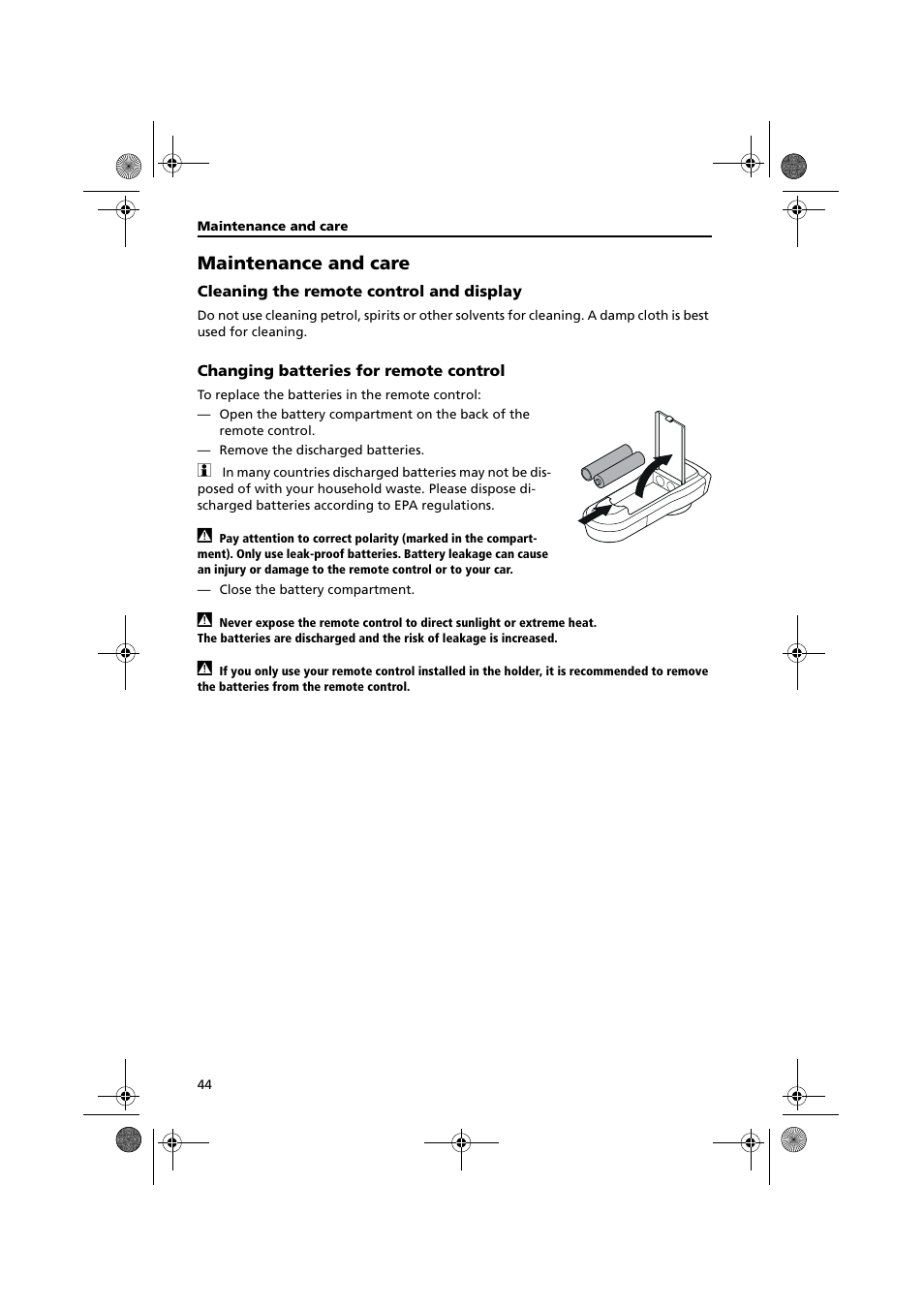 Maintenance and care | Audiovox NPC5000 User Manual | Page 44 / 105