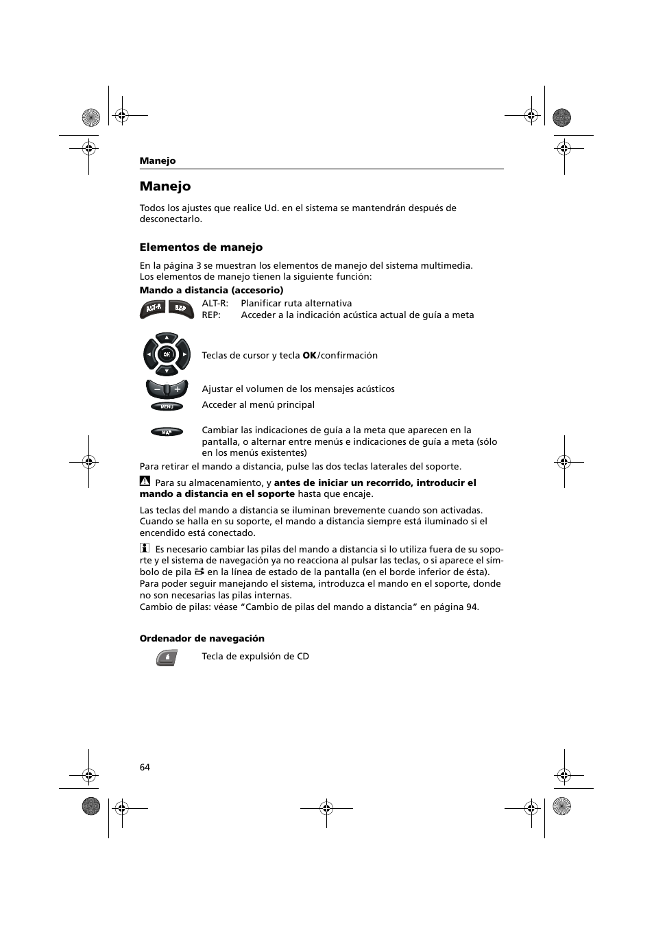 Manejo | Audiovox NPC5000 User Manual | Page 64 / 105