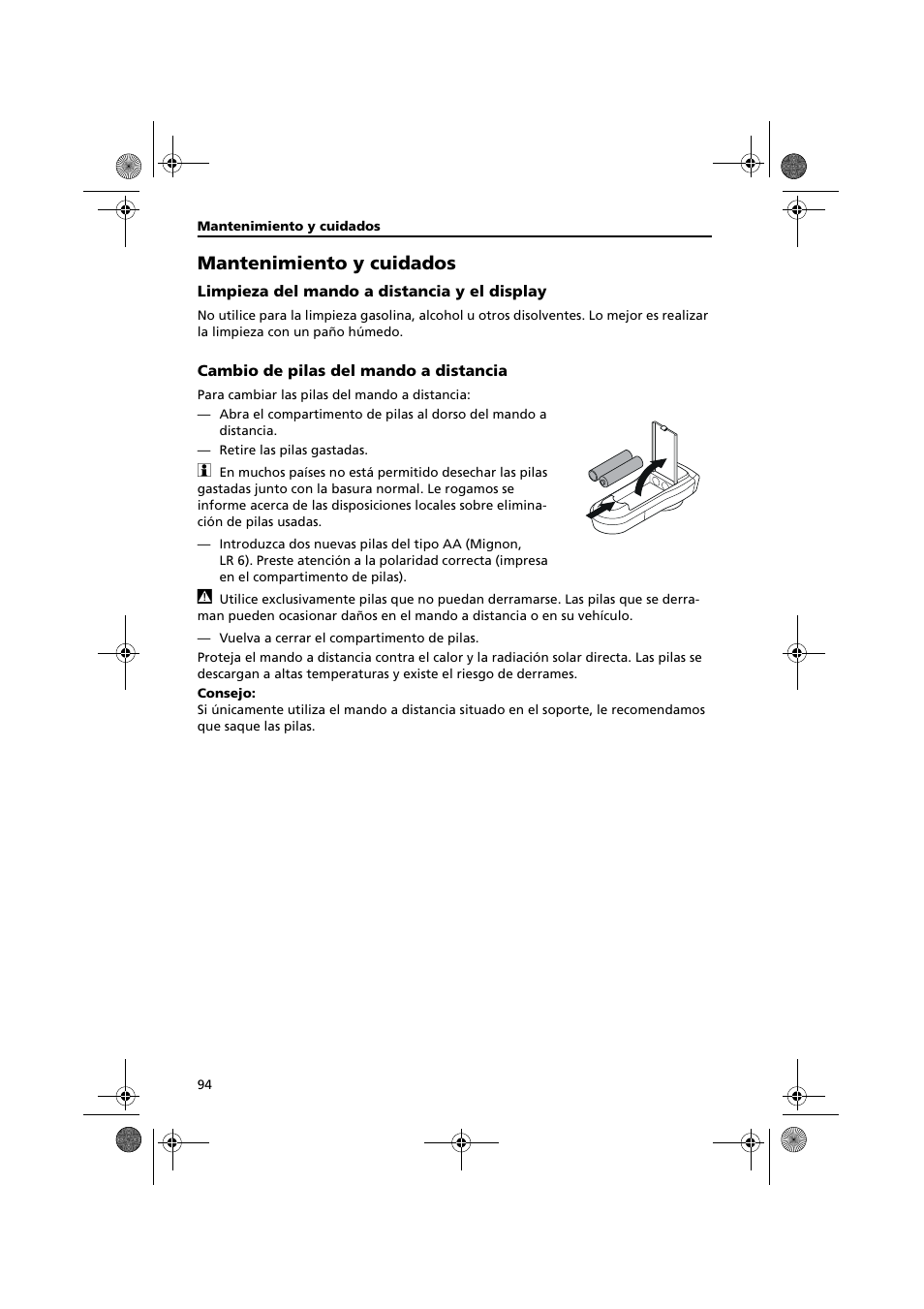 Mantenimiento y cuidados | Audiovox NPC5000 User Manual | Page 94 / 105