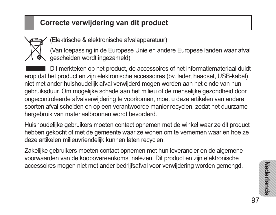 Correcte verwijdering van dit product | Samsung WEP570 User Manual | Page 100 / 103