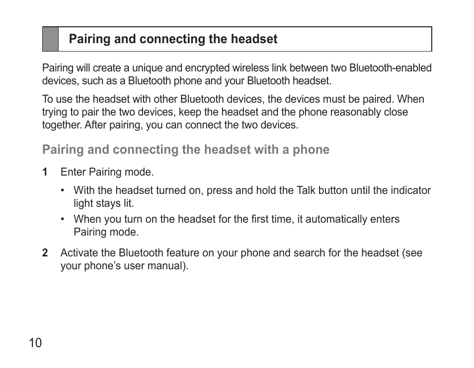 Pairing and connecting the headset | Samsung WEP570 User Manual | Page 13 / 103
