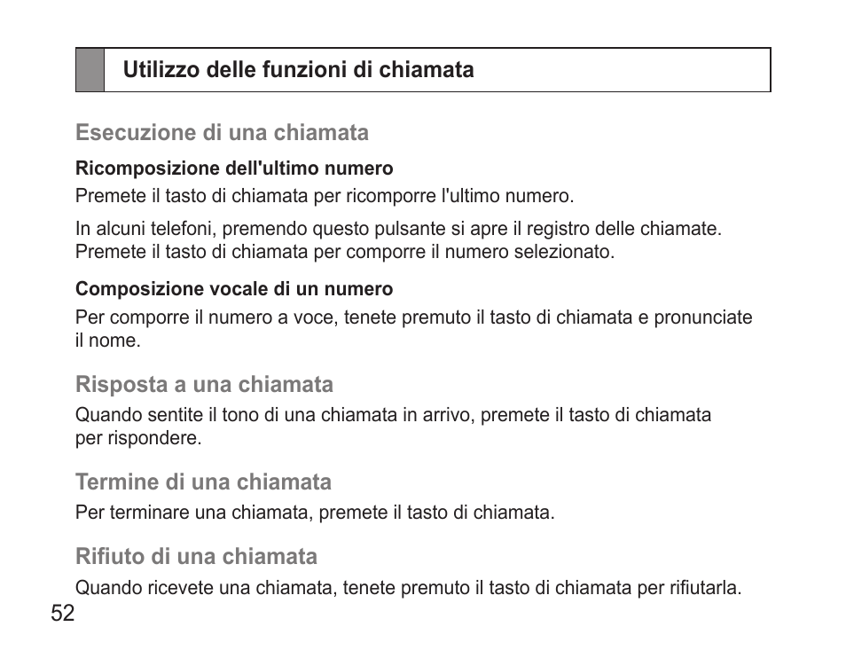 Utilizzo delle funzioni di chiamata | Samsung WEP570 User Manual | Page 55 / 103