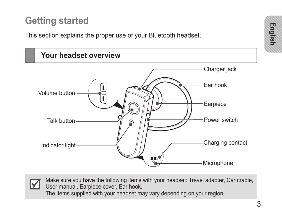 Getting started, Your headset overview, Getting.started | Your.headset.overview | Samsung WEP570 User Manual | Page 6 / 103