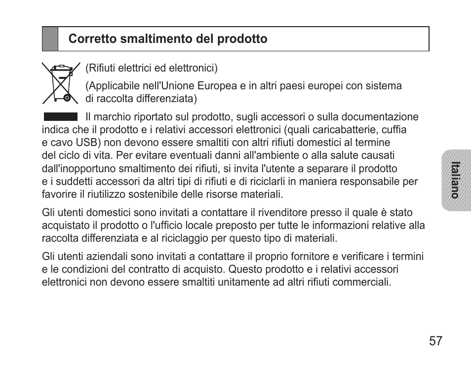 Corretto smaltimento del prodotto | Samsung WEP570 User Manual | Page 60 / 103