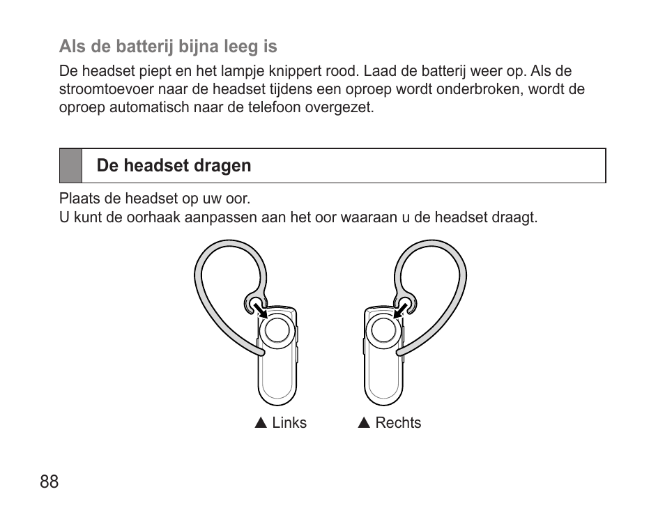 De headset dragen | Samsung WEP570 User Manual | Page 91 / 103