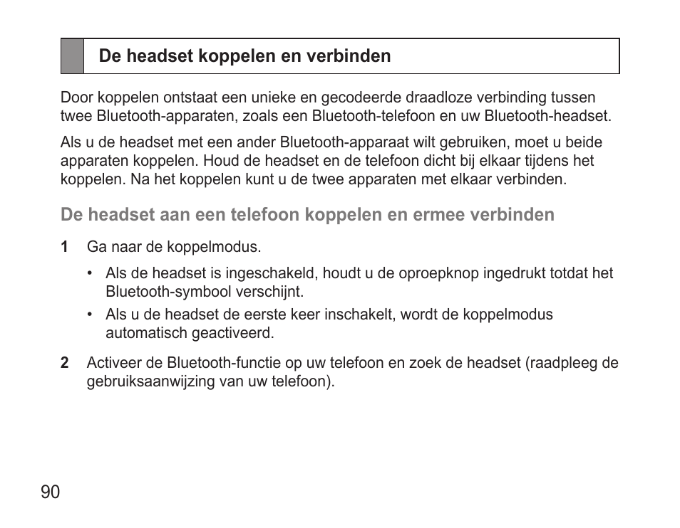 De headset koppelen en verbinden | Samsung WEP570 User Manual | Page 93 / 103