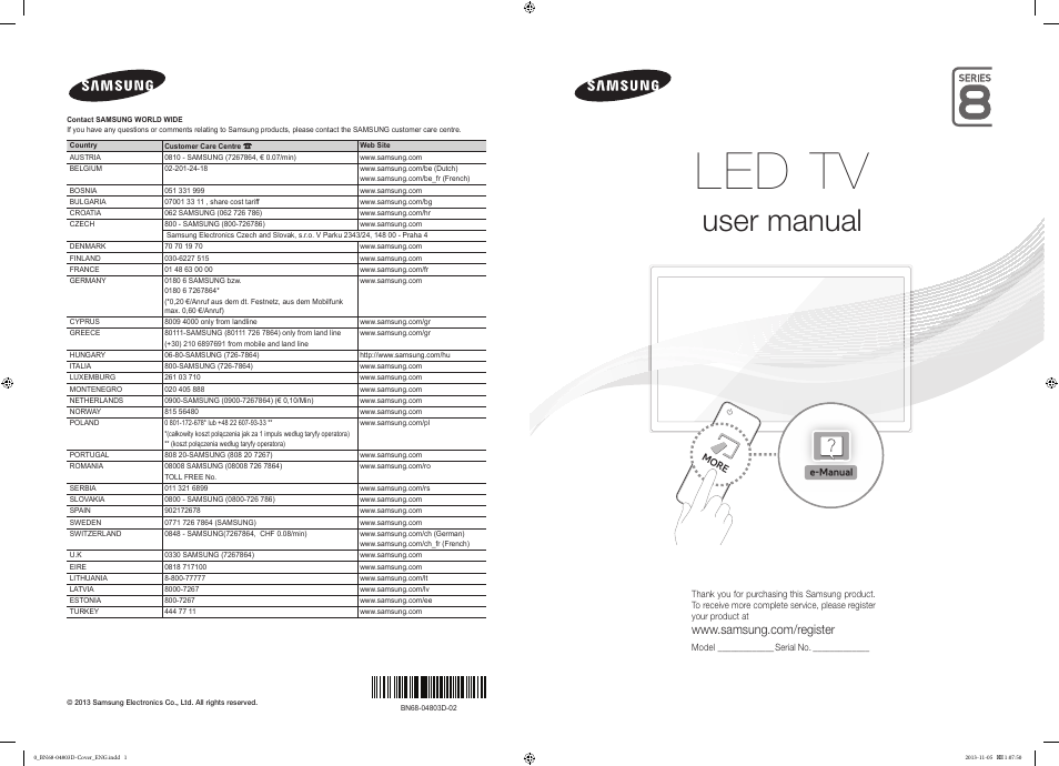 Samsung UE55F8500SL User Manual | 97 pages