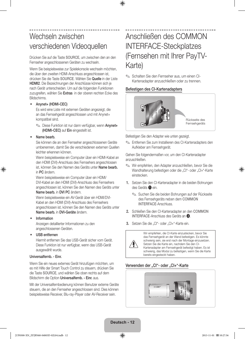 Wechseln zwischen verschiedenen videoquellen | Samsung UE55F8500SL User Manual | Page 60 / 97