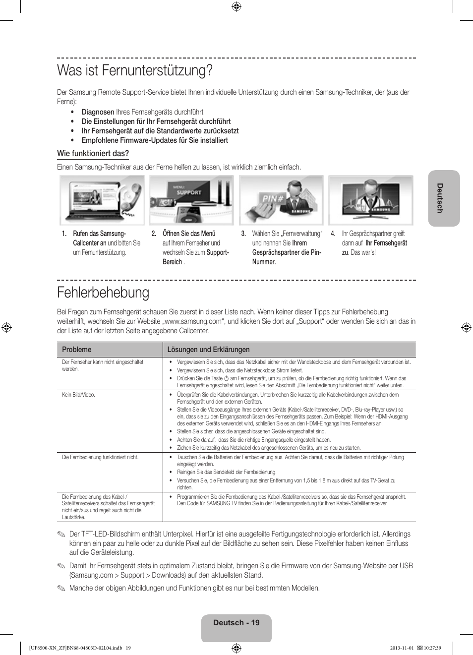 Was ist fernunterstützung, Fehlerbehebung | Samsung UE55F8500SL User Manual | Page 67 / 97